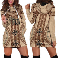 Bula Fiji Vintage Hoodie Dress Brown Masi Motifs LT7 - Polynesian Pride