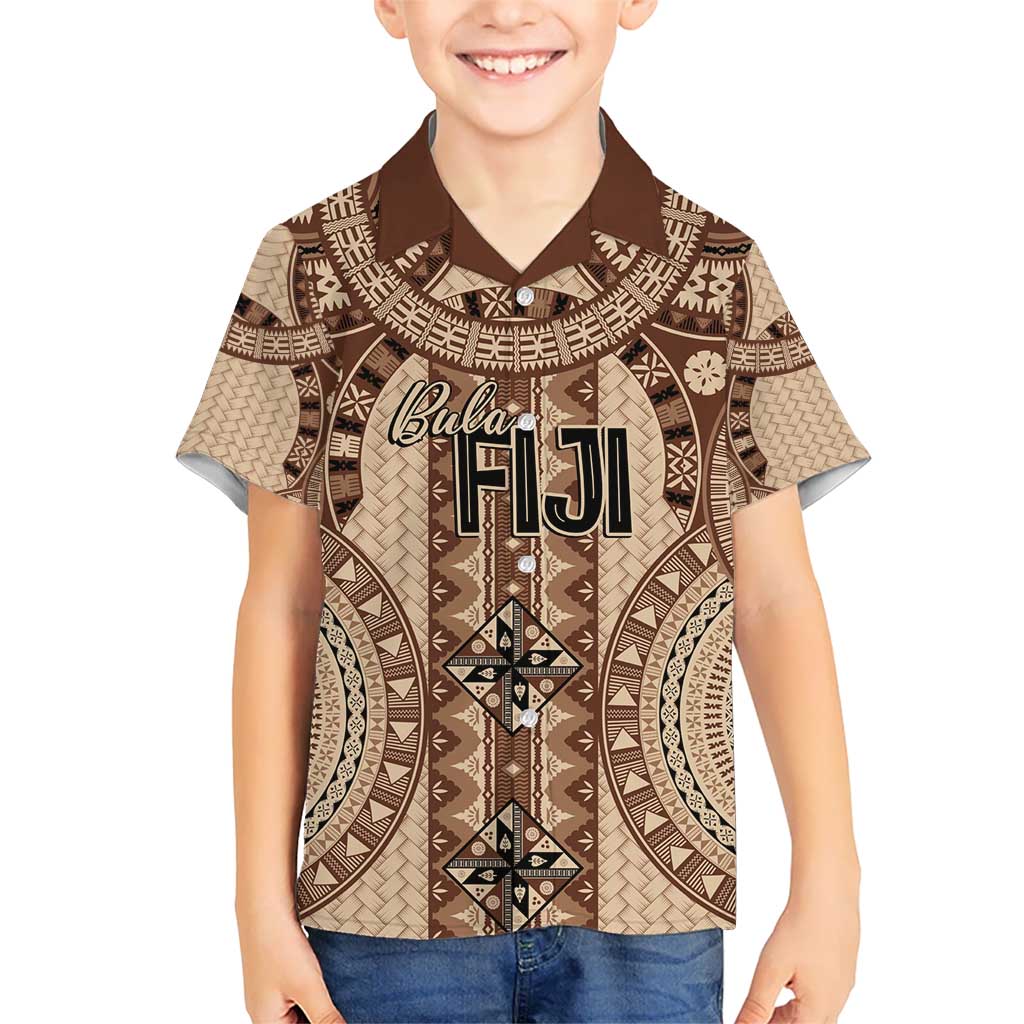 Bula Fiji Vintage Kid Hawaiian Shirt Brown Masi Motifs
