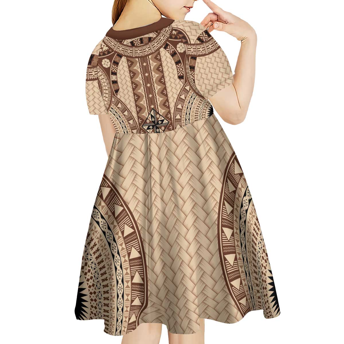 Bula Fiji Vintage Kid Short Sleeve Dress Brown Masi Motifs