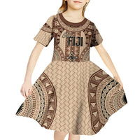 Bula Fiji Vintage Kid Short Sleeve Dress Brown Masi Motifs