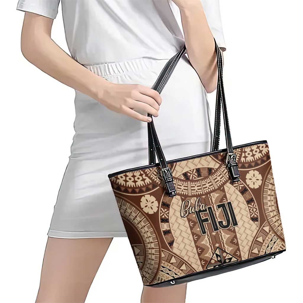 Bula Fiji Vintage Leather Tote Bag Brown Masi Motifs