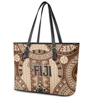 Bula Fiji Vintage Leather Tote Bag Brown Masi Motifs