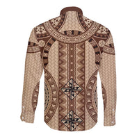 Bula Fiji Vintage Long Sleeve Button Shirt Brown Masi Motifs