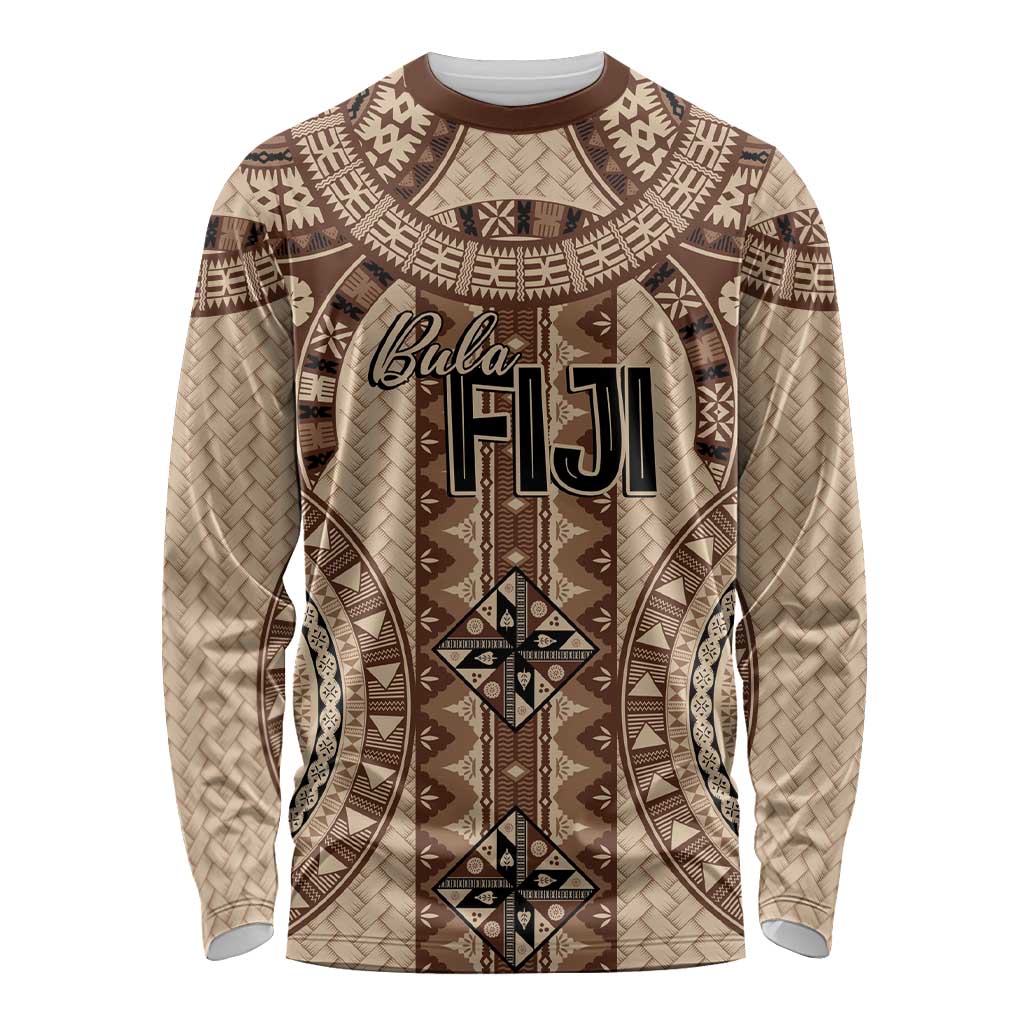 Bula Fiji Vintage Long Sleeve Shirt Brown Masi Motifs