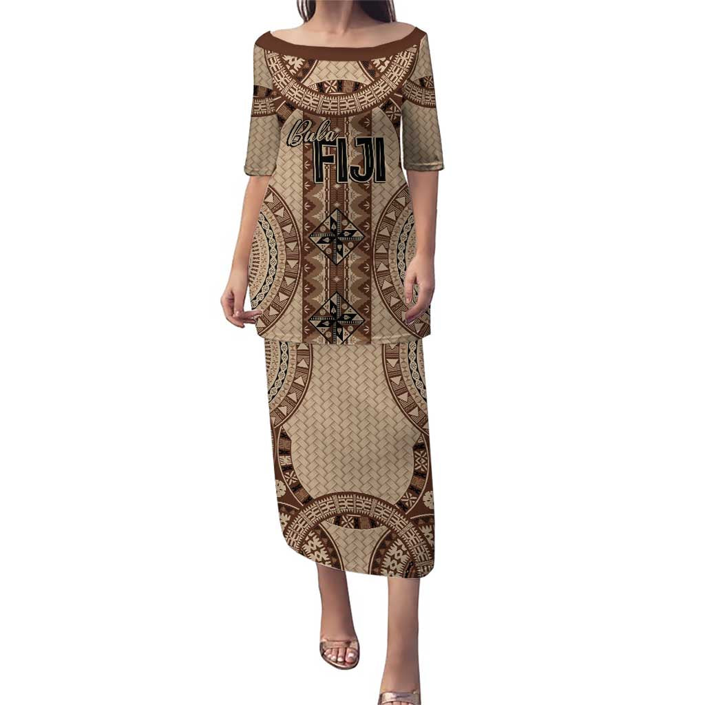 Bula Fiji Vintage Puletasi Brown Masi Motifs
