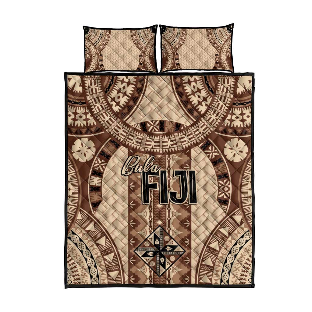 Bula Fiji Vintage Quilt Bed Set Brown Masi Motifs