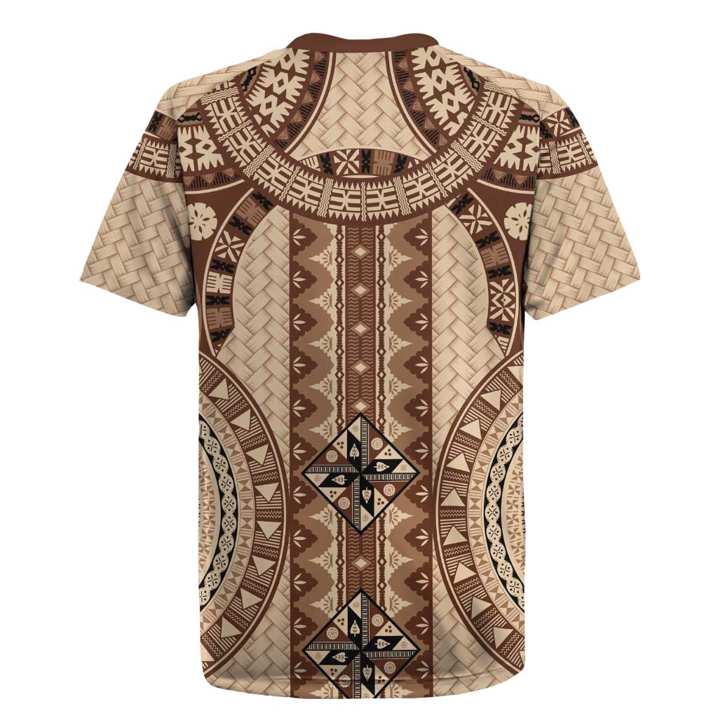 Bula Fiji Vintage Rugby Jersey Brown Masi Motifs LT7 - Polynesian Pride
