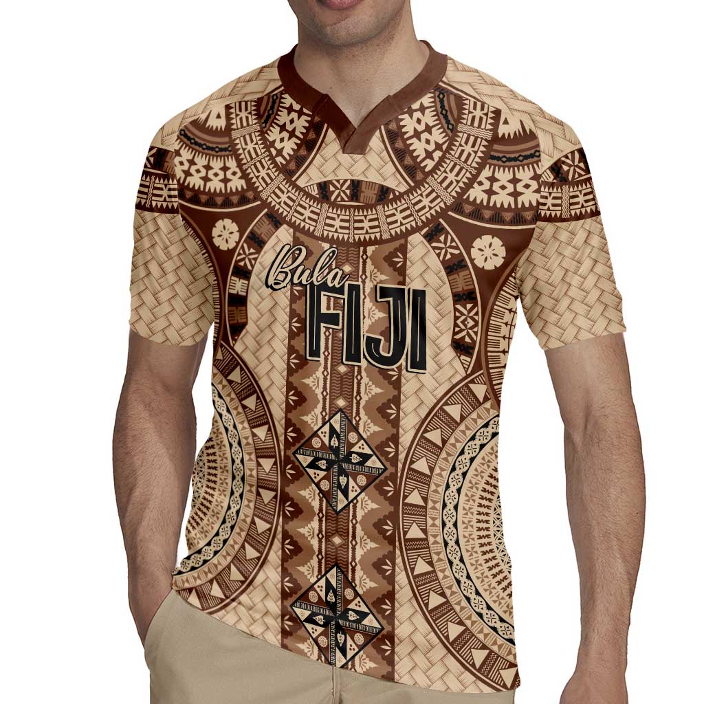 Bula Fiji Vintage Rugby Jersey Brown Masi Motifs LT7 - Polynesian Pride