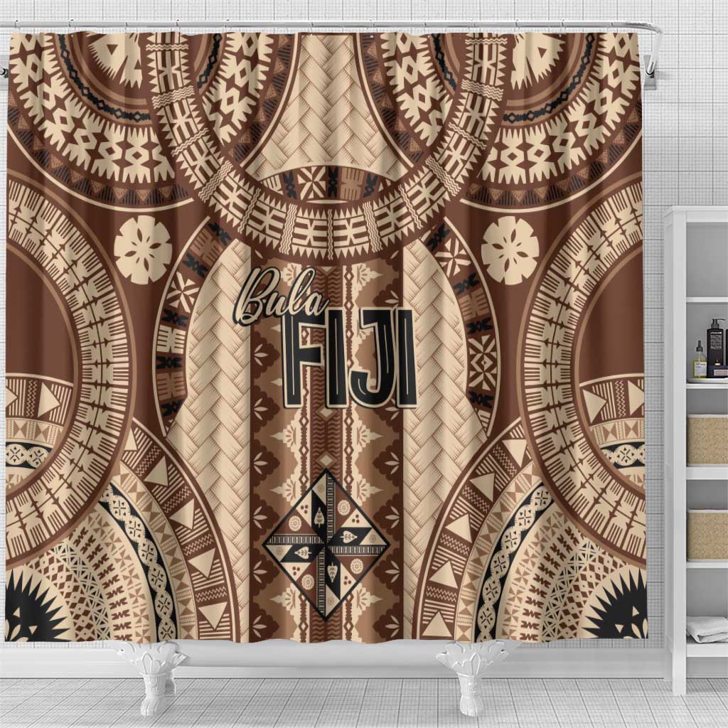 Bula Fiji Vintage Shower Curtain Brown Masi Motifs