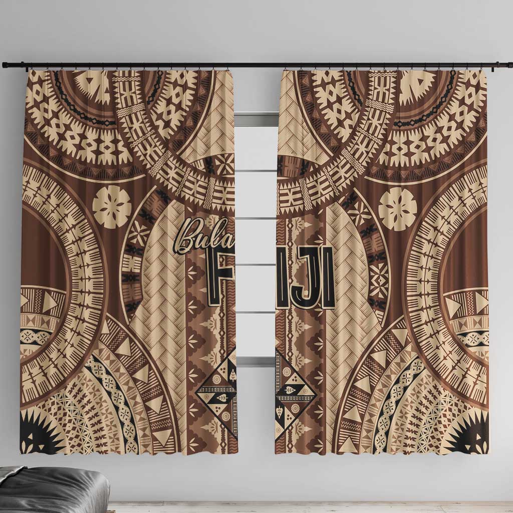 Bula Fiji Vintage Window Curtain Brown Masi Motifs LT7 With Hooks Brown - Polynesian Pride