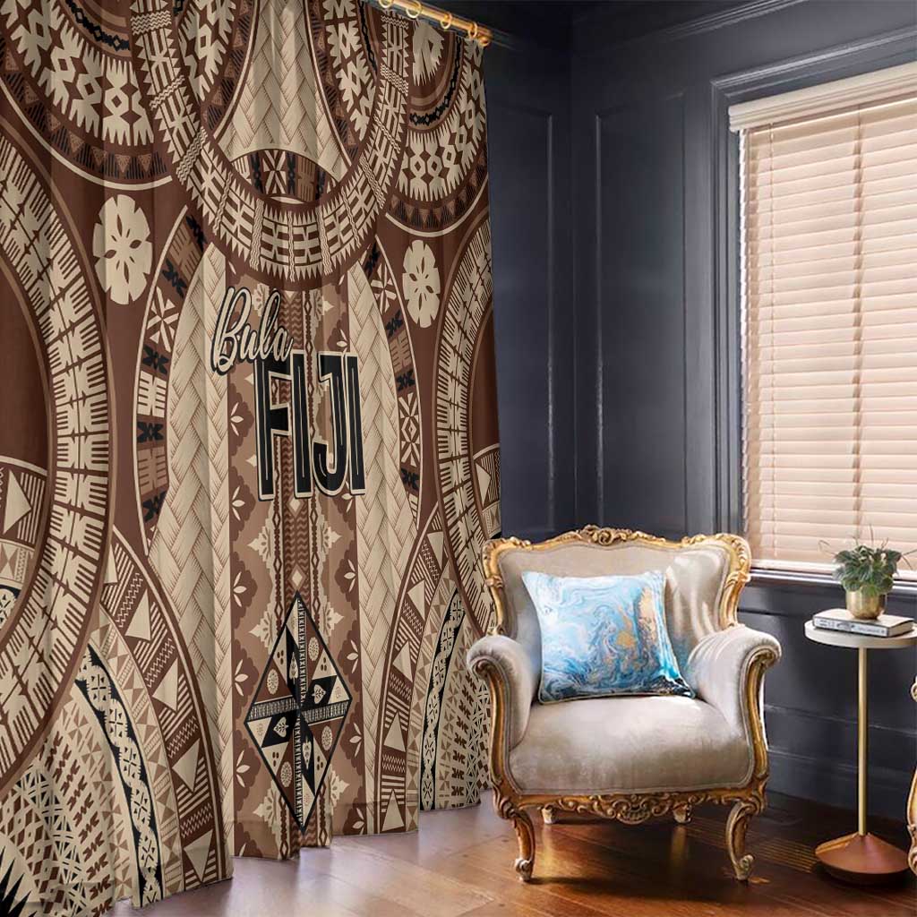 Bula Fiji Vintage Window Curtain Brown Masi Motifs LT7 - Polynesian Pride