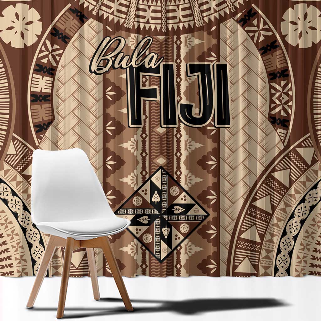 Bula Fiji Vintage Window Curtain Brown Masi Motifs LT7 - Polynesian Pride