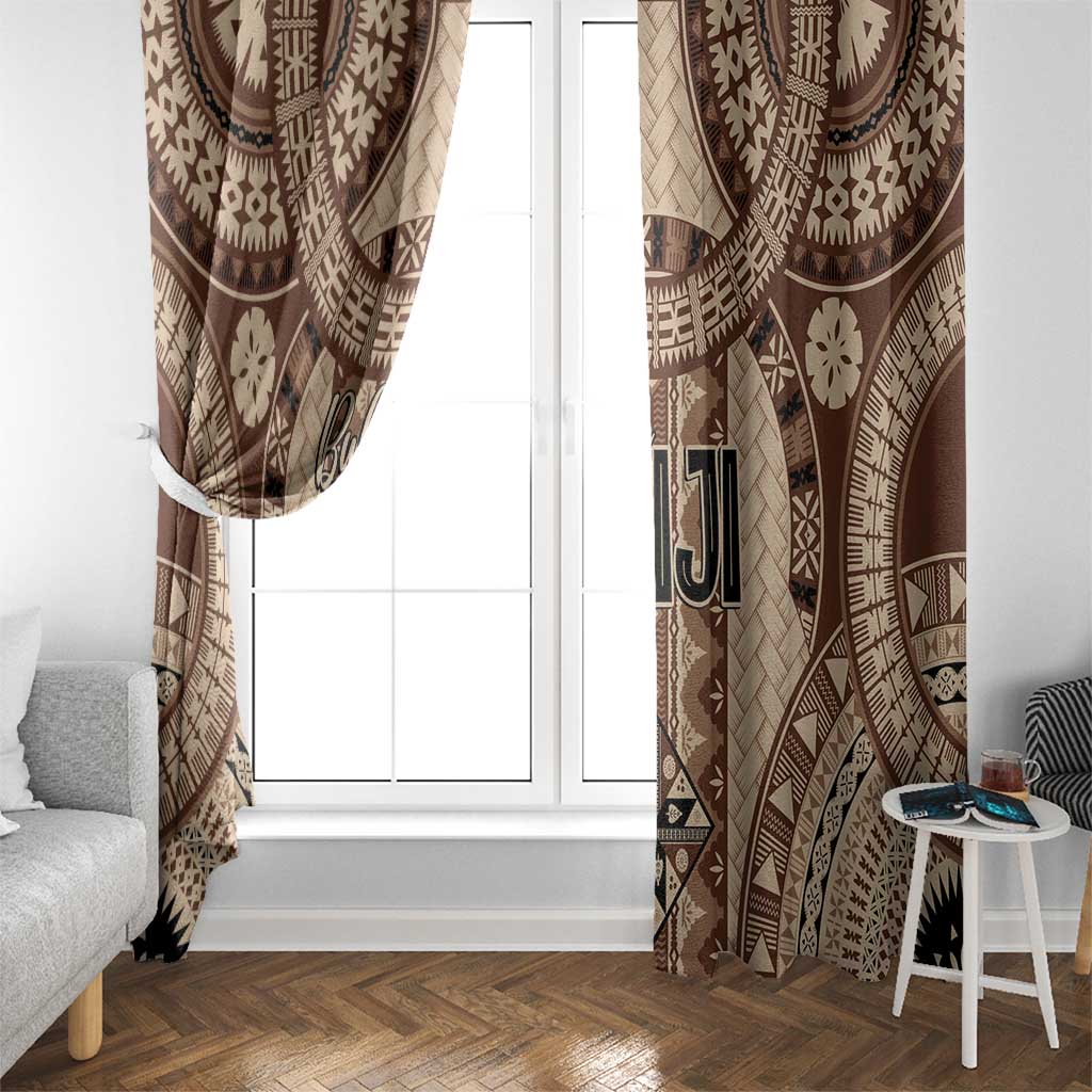 Bula Fiji Vintage Window Curtain Brown Masi Motifs LT7 - Polynesian Pride