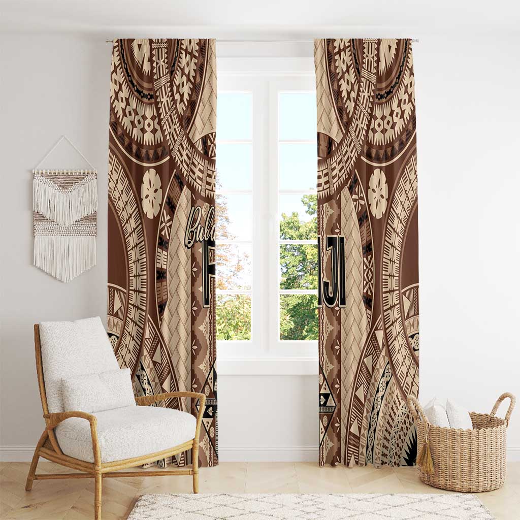 Bula Fiji Vintage Window Curtain Brown Masi Motifs LT7 - Polynesian Pride