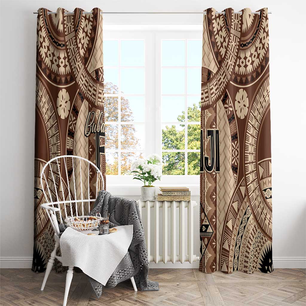 Bula Fiji Vintage Window Curtain Brown Masi Motifs LT7 - Polynesian Pride