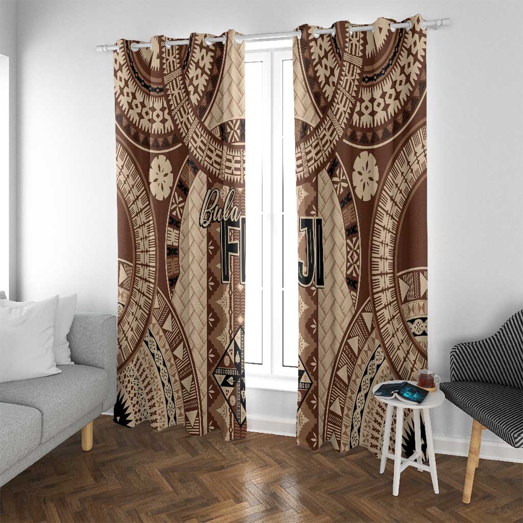 Bula Fiji Vintage Window Curtain Brown Masi Motifs LT7 With Grommets Brown - Polynesian Pride