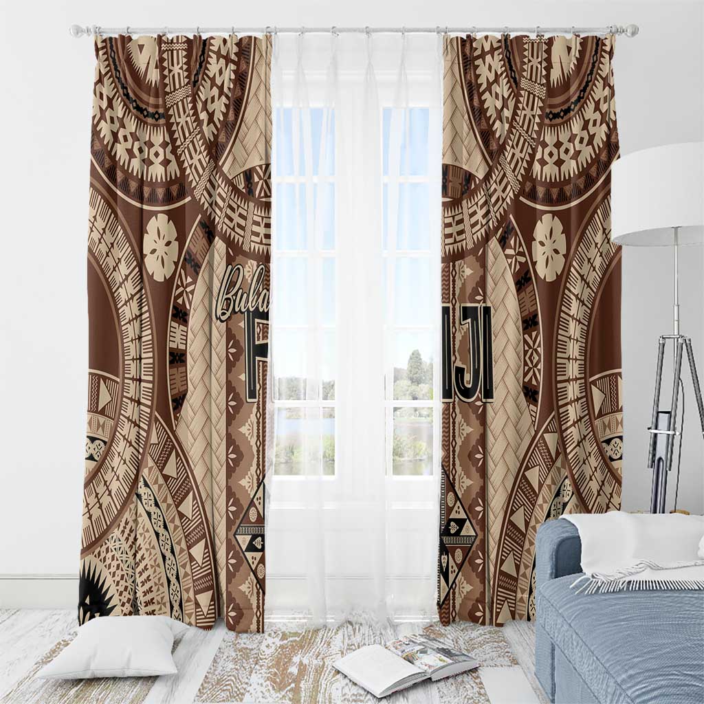 Bula Fiji Vintage Window Curtain Brown Masi Motifs LT7 - Polynesian Pride
