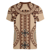 Bula Fiji Vintage Women V-Neck T-Shirt Brown Masi Motifs