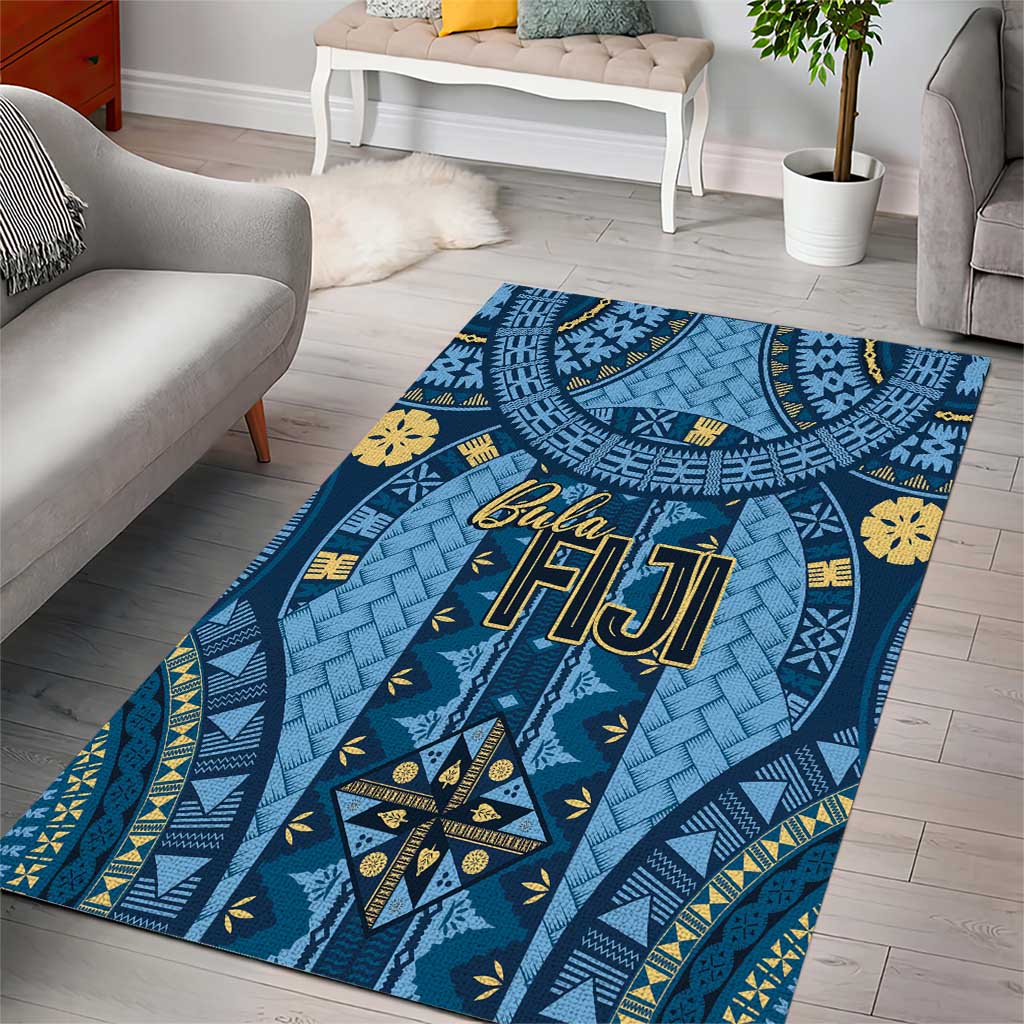 Bula Fiji Vintage Area Rug Prussian Blue Masi Motifs LT7 - Polynesian Pride