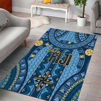 Bula Fiji Vintage Area Rug Prussian Blue Masi Motifs LT7 - Polynesian Pride