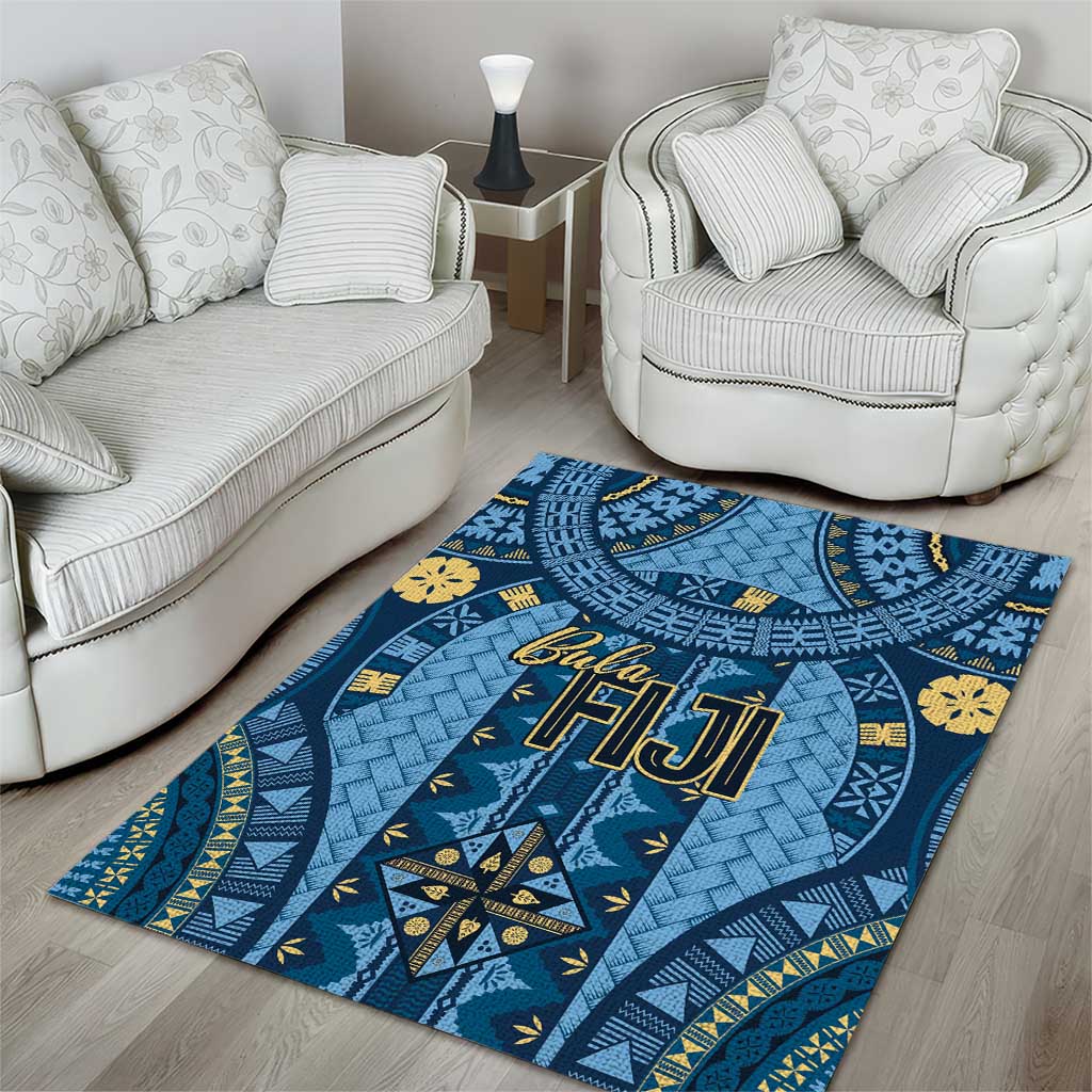 Bula Fiji Vintage Area Rug Prussian Blue Masi Motifs LT7 - Polynesian Pride