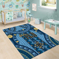 Bula Fiji Vintage Area Rug Prussian Blue Masi Motifs LT7 - Polynesian Pride