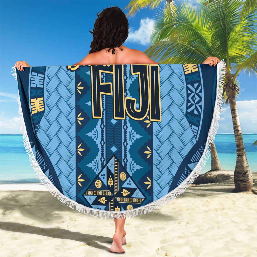 Bula Fiji Vintage Beach Blanket Prussian Blue Masi Motifs
