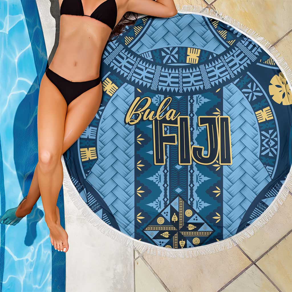 Bula Fiji Vintage Beach Blanket Prussian Blue Masi Motifs
