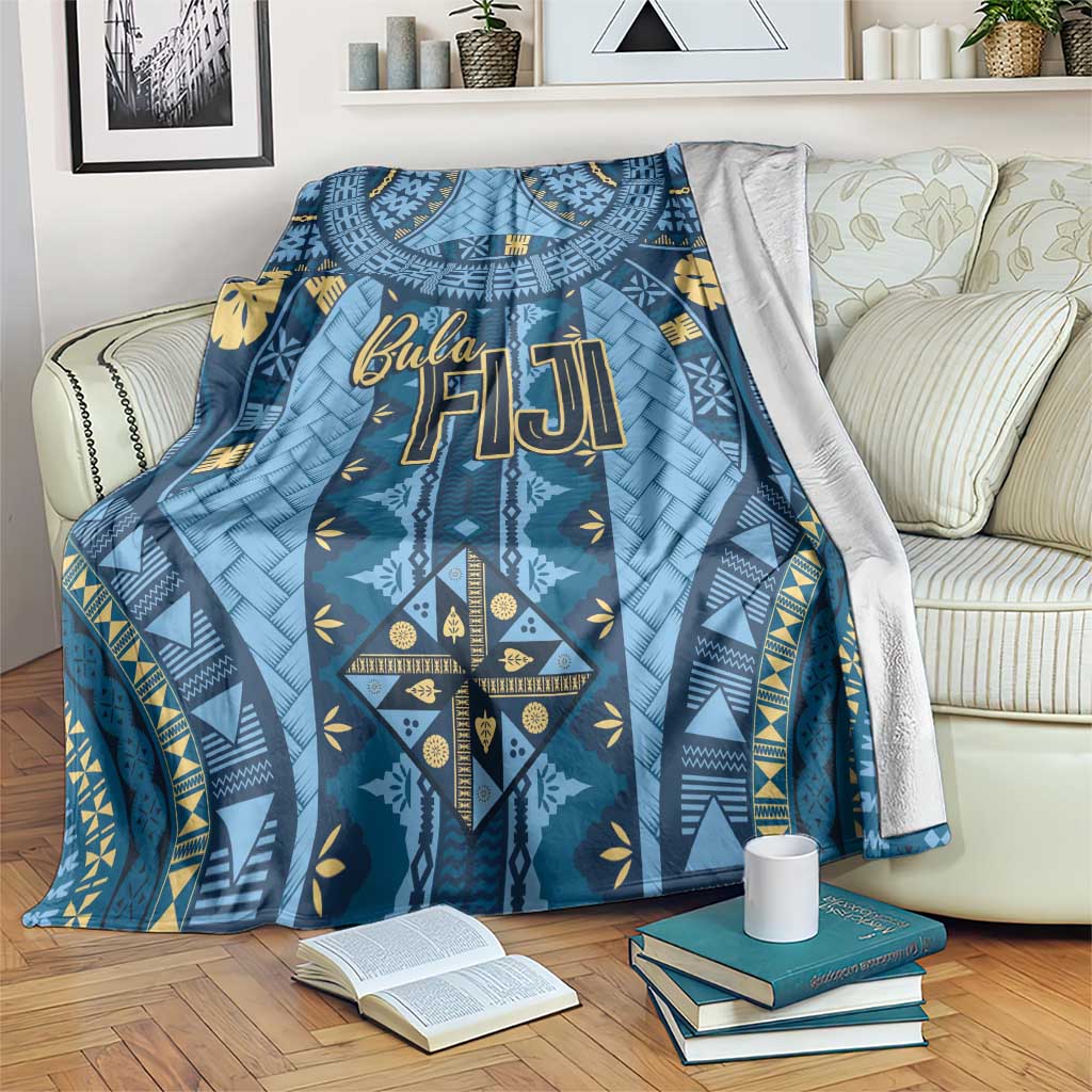 Bula Fiji Vintage Blanket Prussian Blue Masi Motifs LT7 Prussian Blue - Polynesian Pride