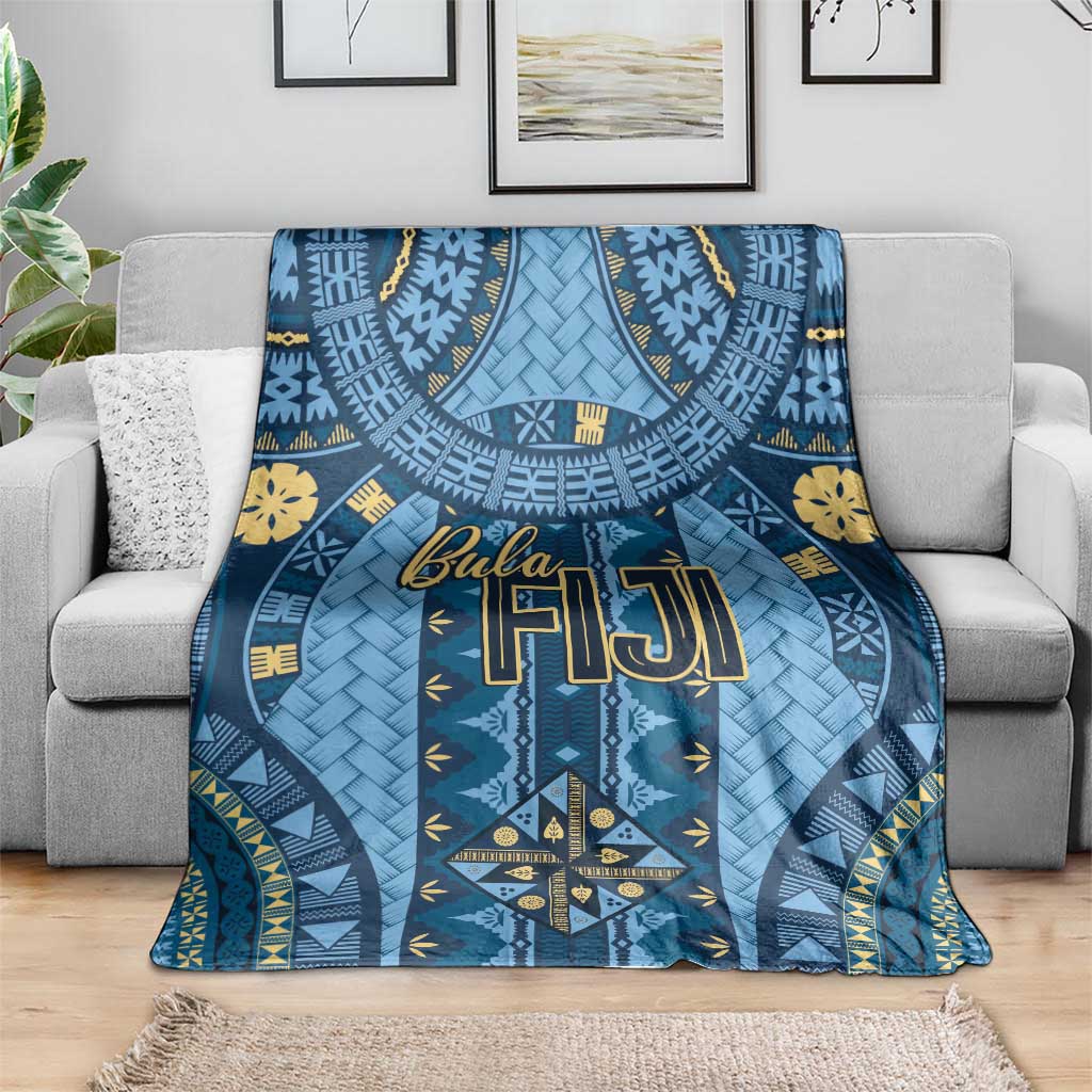 Bula Fiji Vintage Blanket Prussian Blue Masi Motifs LT7 - Polynesian Pride