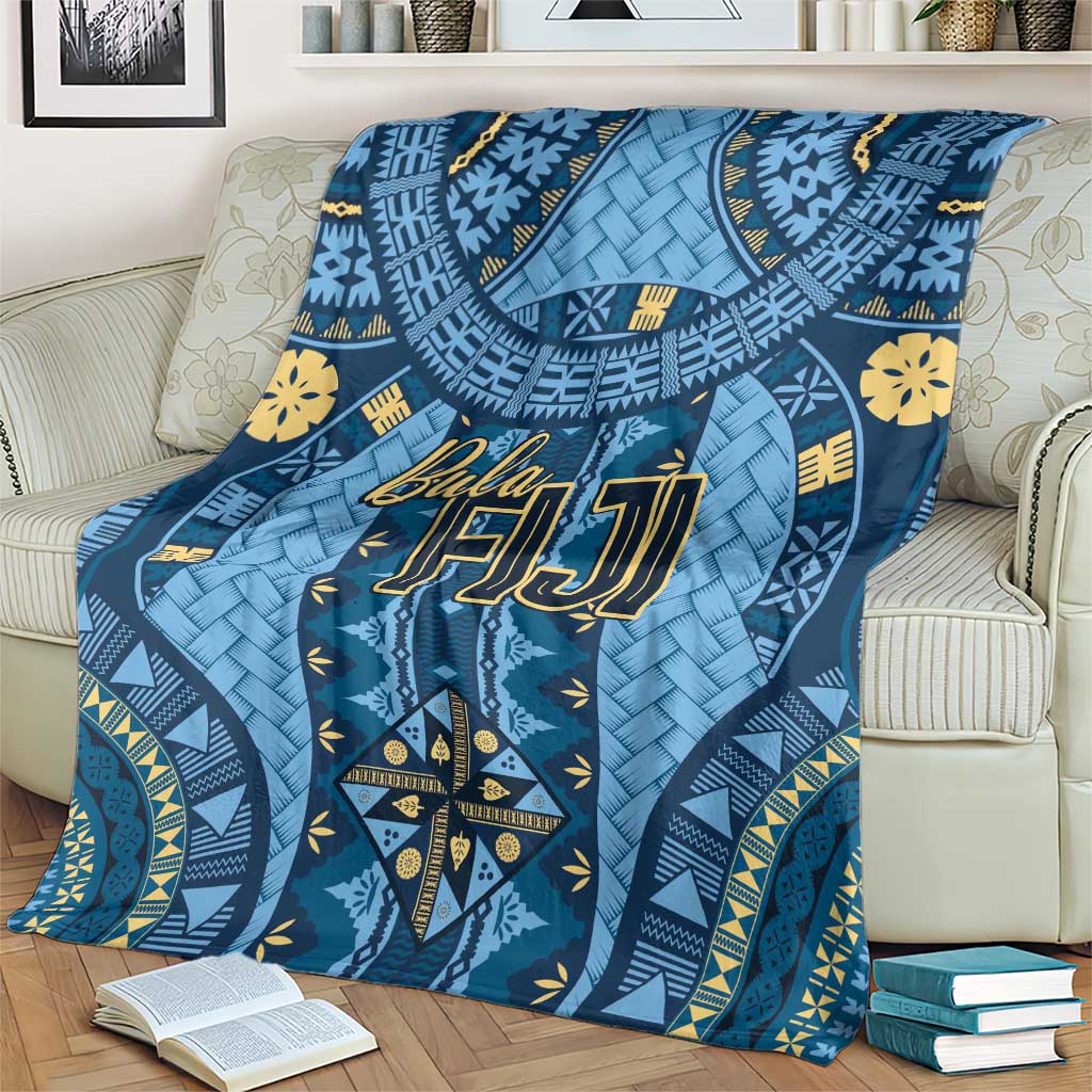 Bula Fiji Vintage Blanket Prussian Blue Masi Motifs LT7 - Polynesian Pride