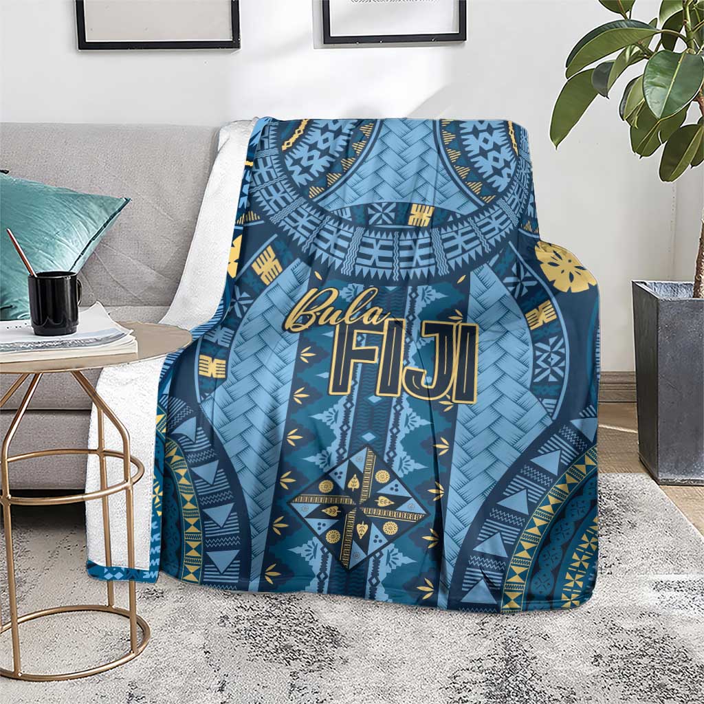 Bula Fiji Vintage Blanket Prussian Blue Masi Motifs LT7 - Polynesian Pride