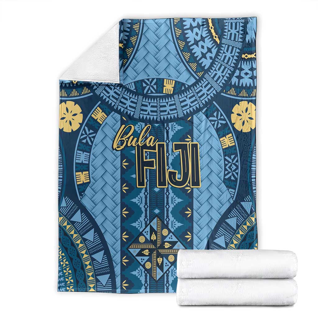 Bula Fiji Vintage Blanket Prussian Blue Masi Motifs LT7 - Polynesian Pride