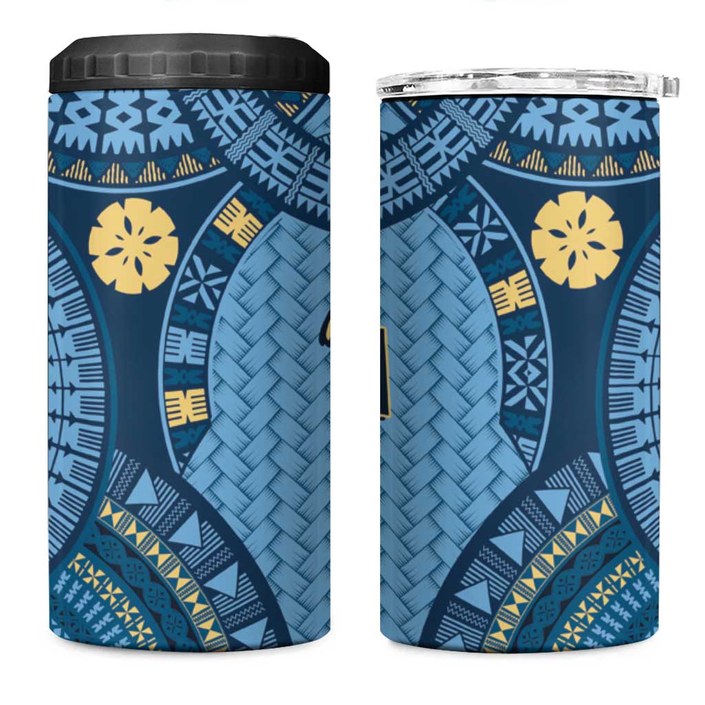 Bula Fiji Vintage 4 in 1 Can Cooler Tumbler Prussian Blue Masi Motifs LT7 One Size: 16 oz Prussian Blue - Polynesian Pride