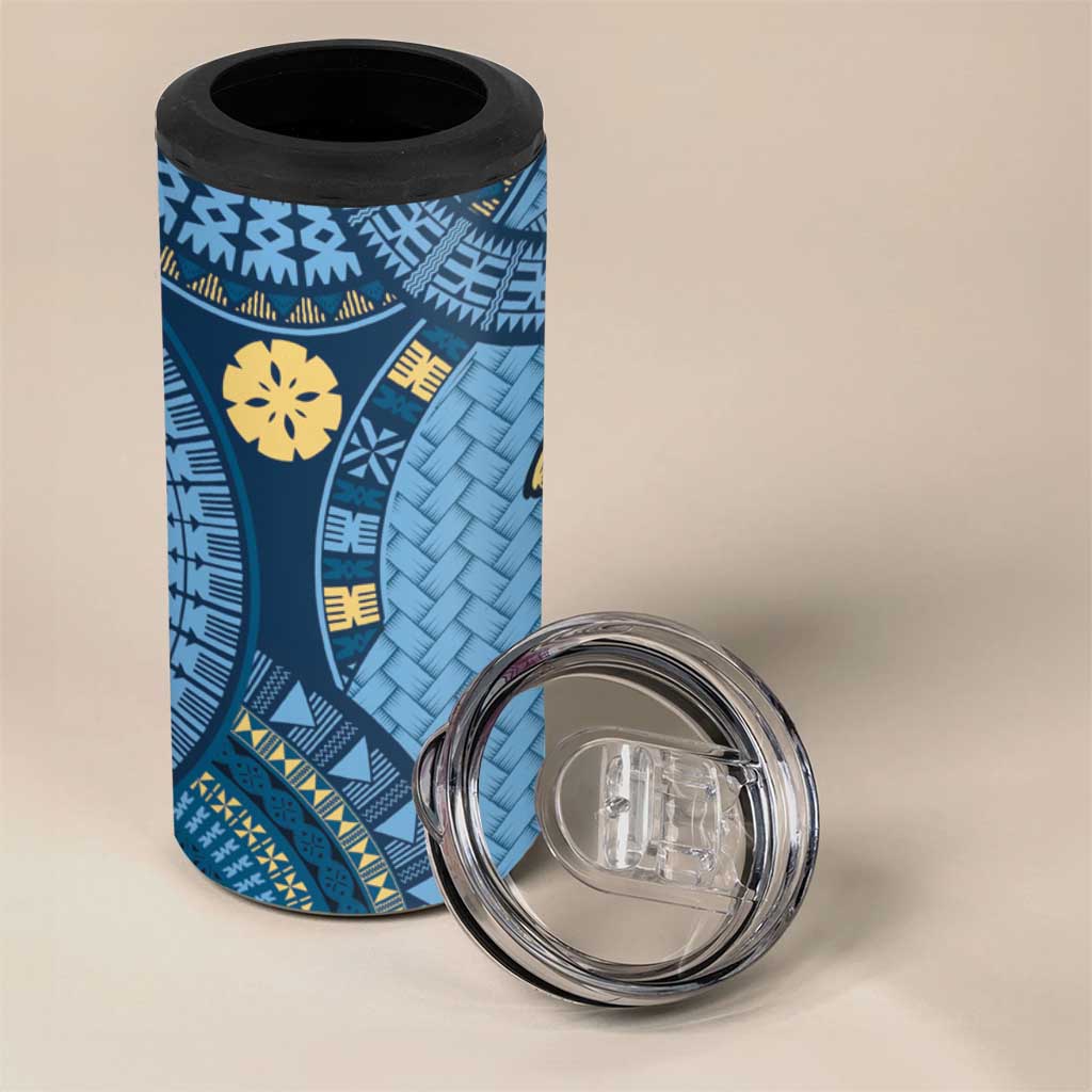 Bula Fiji Vintage 4 in 1 Can Cooler Tumbler Prussian Blue Masi Motifs LT7 - Polynesian Pride