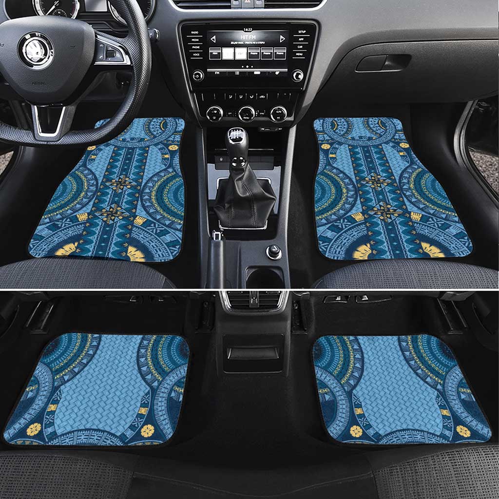 Bula Fiji Vintage Car Mats Prussian Blue Masi Motifs LT7 Set 4pcs Prussian Blue - Polynesian Pride