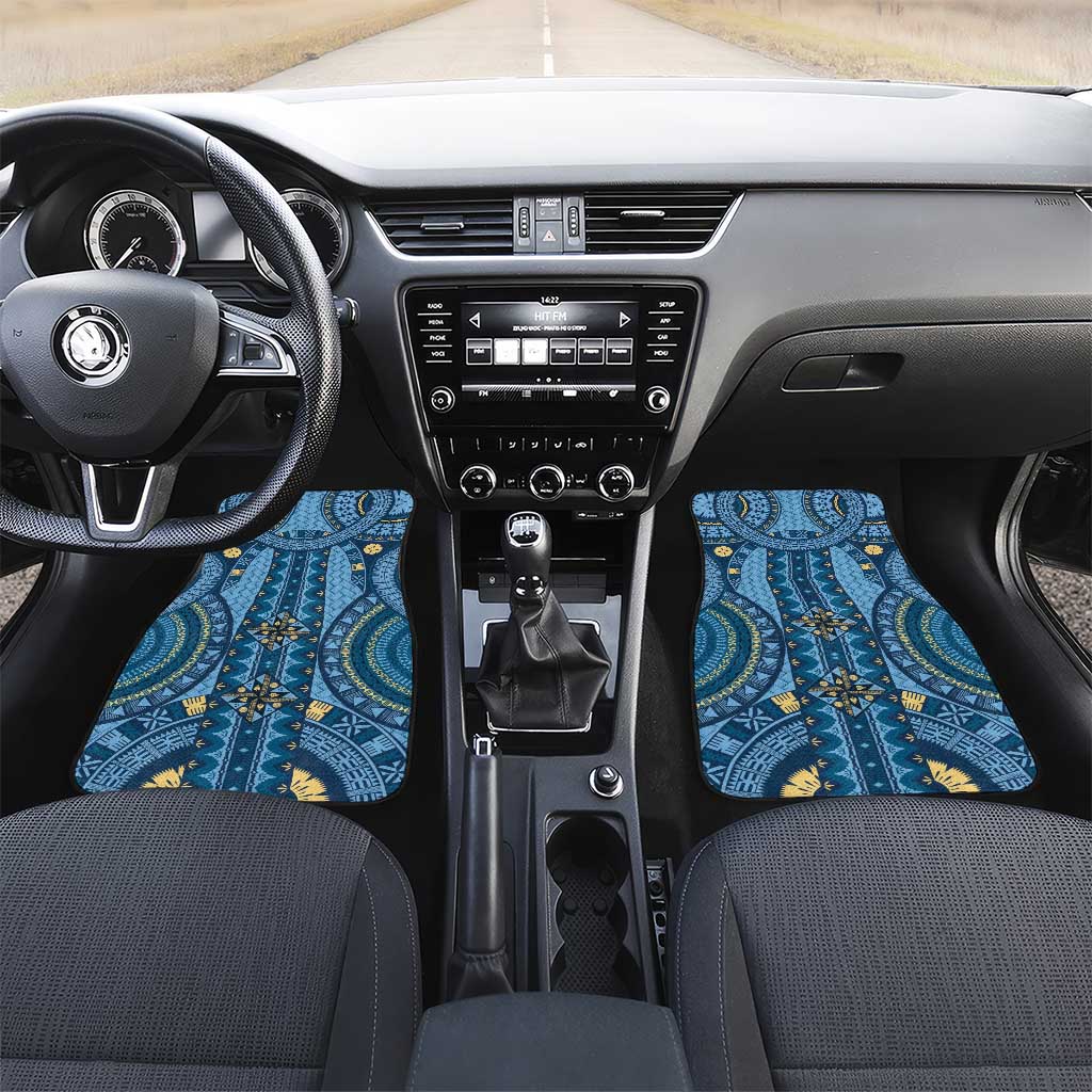 Bula Fiji Vintage Car Mats Prussian Blue Masi Motifs LT7 Set 2pcs - Front Prussian Blue - Polynesian Pride
