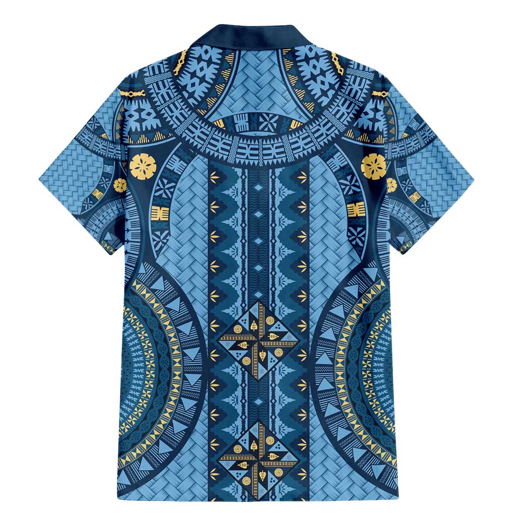 Bula Fiji Vintage Family Matching Mermaid Dress and Hawaiian Shirt Prussian Blue Masi Motifs