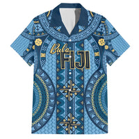 Bula Fiji Vintage Family Matching Short Sleeve Bodycon Dress and Hawaiian Shirt Prussian Blue Masi Motifs