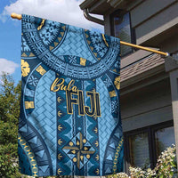 Bula Fiji Vintage Garden Flag Prussian Blue Masi Motifs