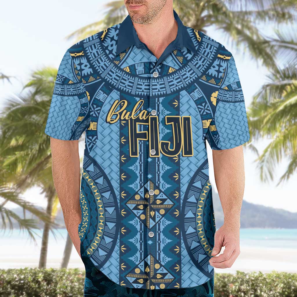 Bula Fiji Vintage Hawaiian Shirt Prussian Blue Masi Motifs