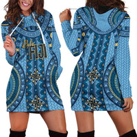 Bula Fiji Vintage Hoodie Dress Prussian Blue Masi Motifs LT7 - Polynesian Pride