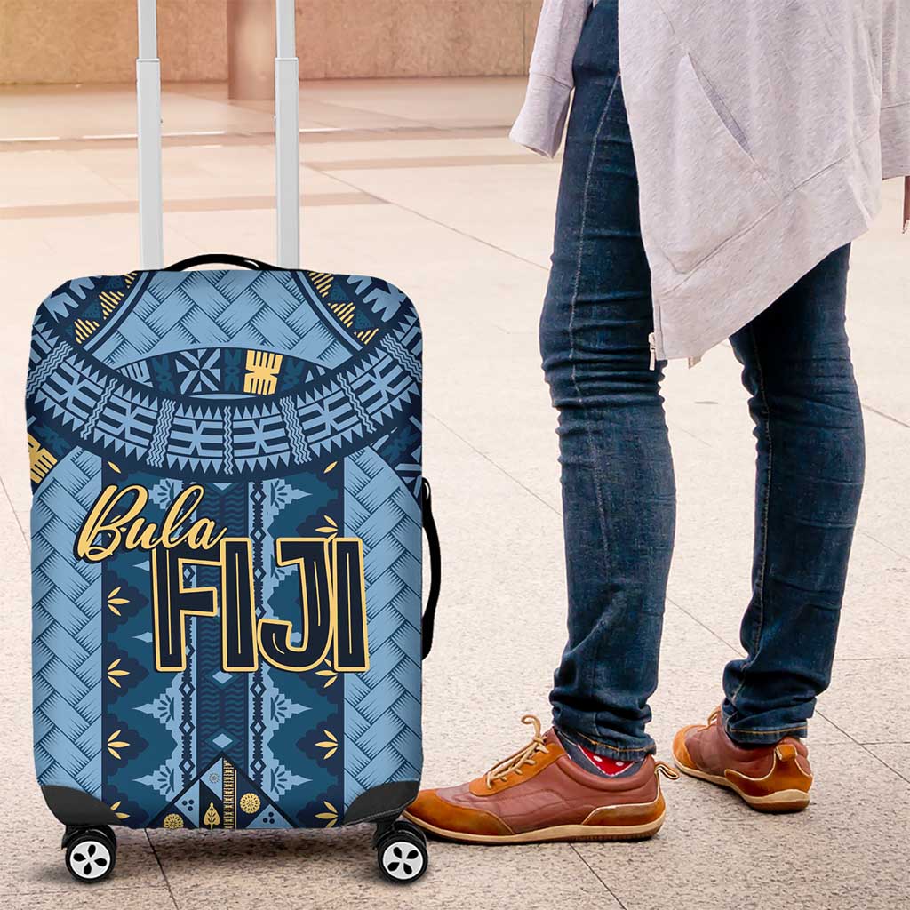 Bula Fiji Vintage Luggage Cover Prussian Blue Masi Motifs