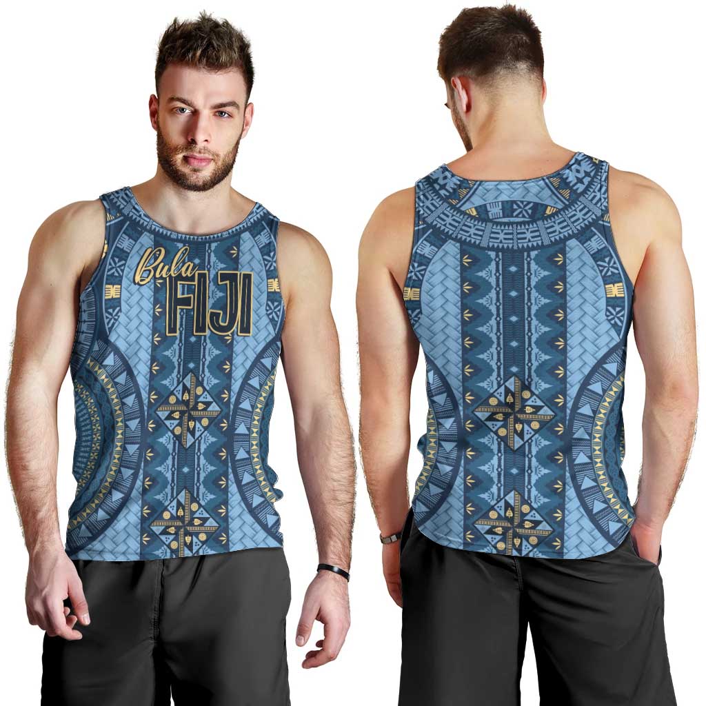 Bula Fiji Vintage Men Tank Top Prussian Blue Masi Motifs
