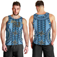 Bula Fiji Vintage Men Tank Top Prussian Blue Masi Motifs