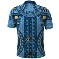 Bula Fiji Vintage Polo Shirt Prussian Blue Masi Motifs