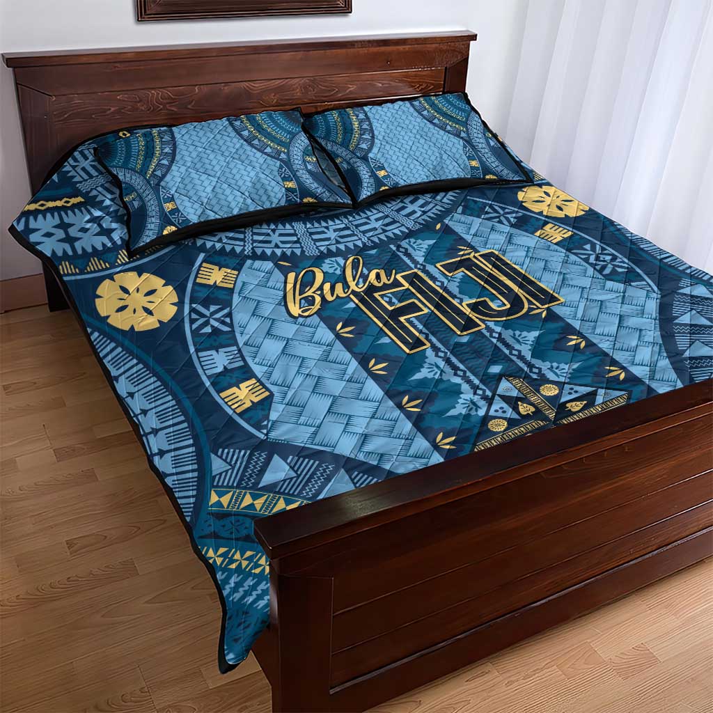 Bula Fiji Vintage Quilt Bed Set Prussian Blue Masi Motifs