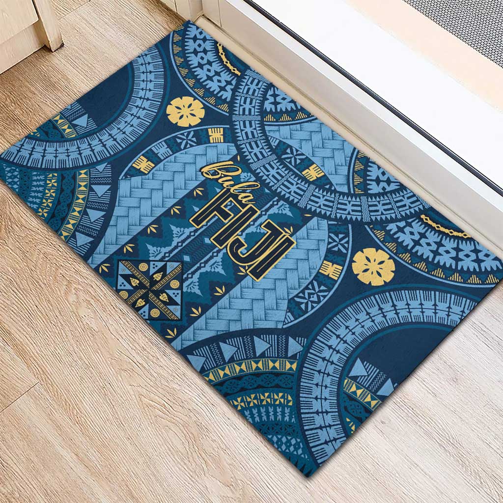 Bula Fiji Vintage Rubber Doormat Prussian Blue Masi Motifs