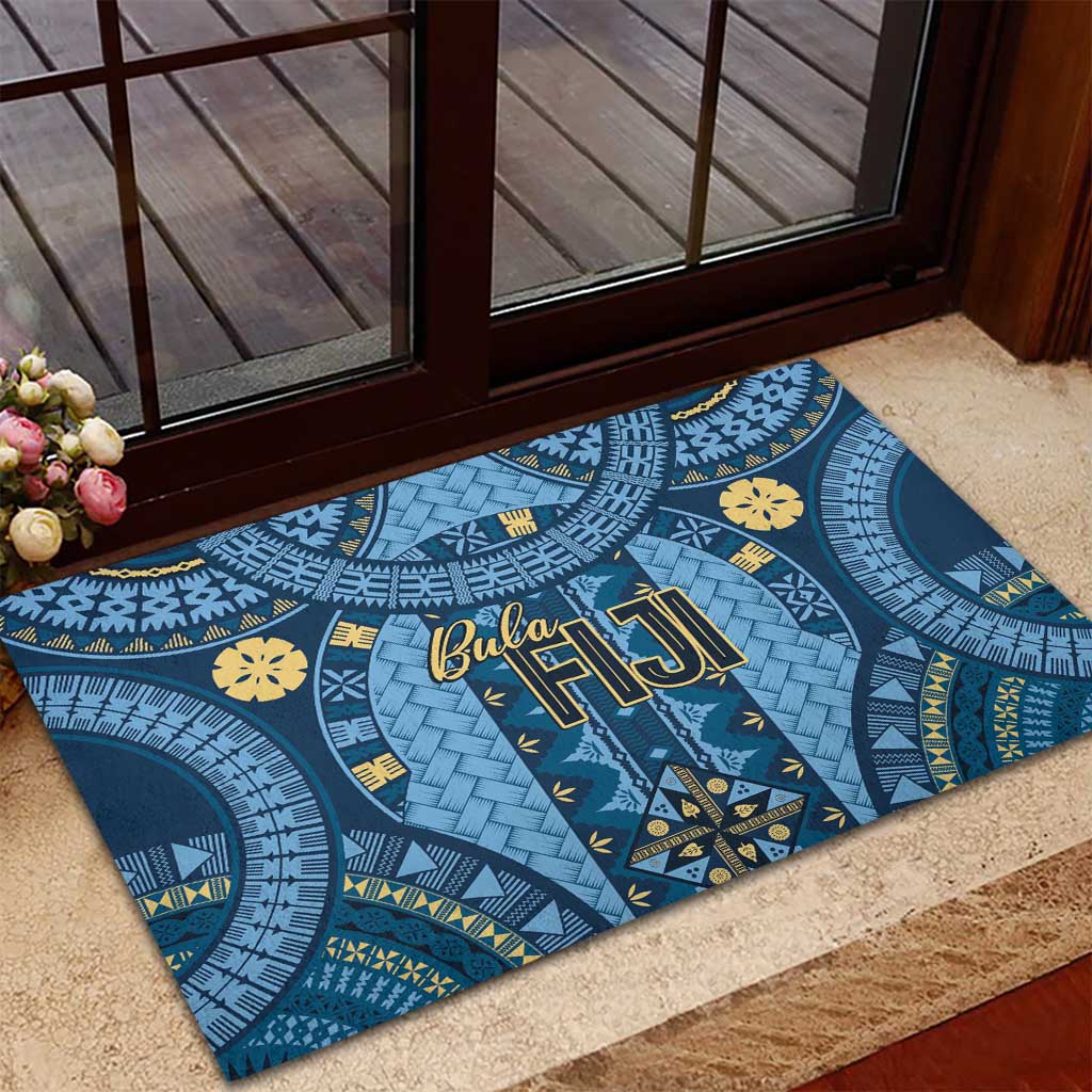 Bula Fiji Vintage Rubber Doormat Prussian Blue Masi Motifs