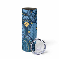 Bula Fiji Vintage Skinny Tumbler Prussian Blue Masi Motifs LT7 - Polynesian Pride